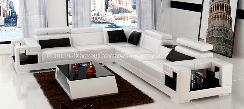 Fancy Homes Aliant-B corner leather sofa in white and black colour