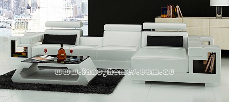 Fancy Homes Aliant-C chaise leather sofa in white and black leather