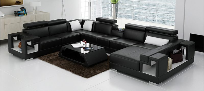 Fancy Homes Aliant modular leather sofa in black and white leather