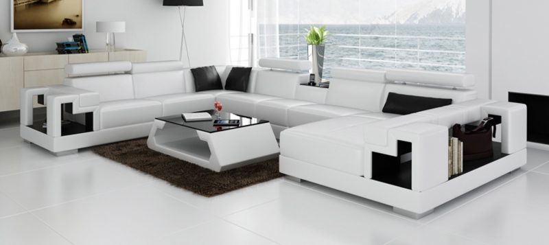 Fancy Homes Aliant modular leather sofa in white and black leather