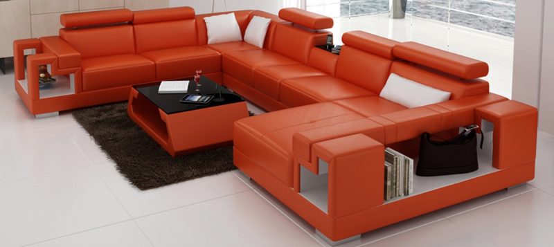 Fancy Homes Aliant modular leather sofa in orange and white leather