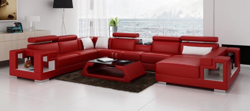 Fancy Homes Aliant modular leather sofa in red and white leather