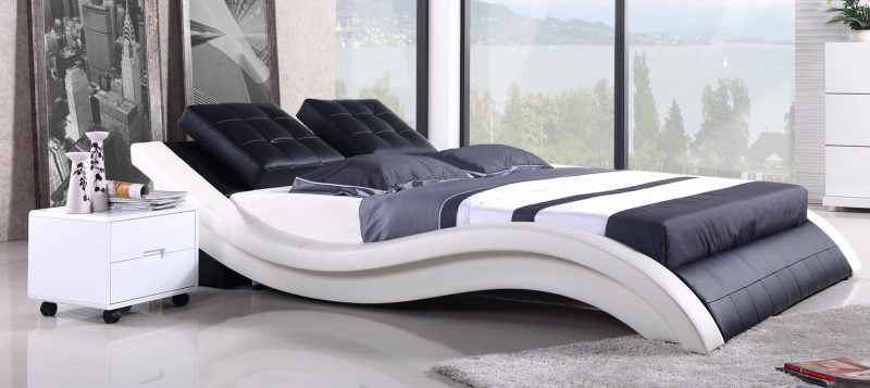 Fancy Home Felice Contemporary Leather Bed Frame, Leather Beds in Black and White