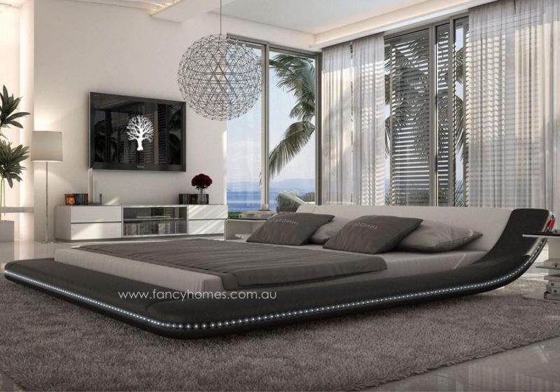 Fancy Homes Contemporary Leather Bed Frame, Leather Beds White and Black