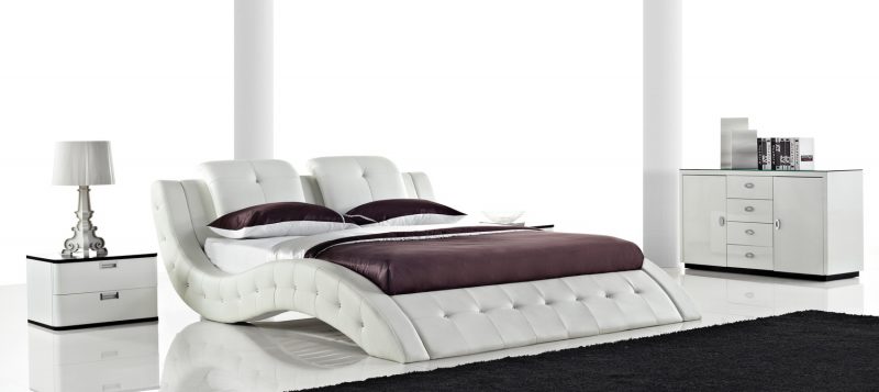 Fancy Homes Julia Italian Leather Bed Frame, Leather Beds in off white