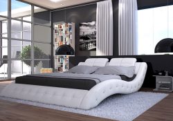 Fancy Homes Julia Italian Leather Bed Frame, Leather Beds in pure white
