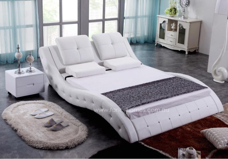 Fancy Homes Julia Contemporary Modern Designer Leather Bed Frame Leather Beds Online White