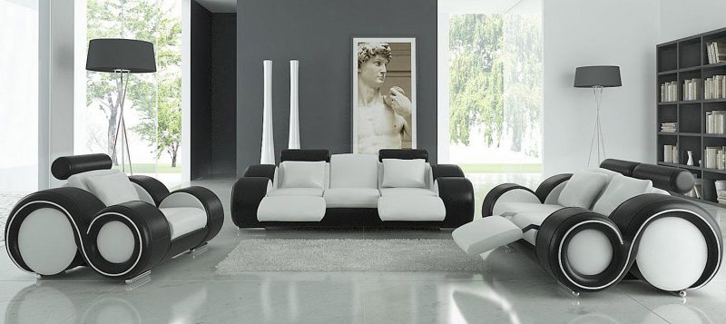 Fancy Homes Ruota lounges suites leather sofa in white and black leather