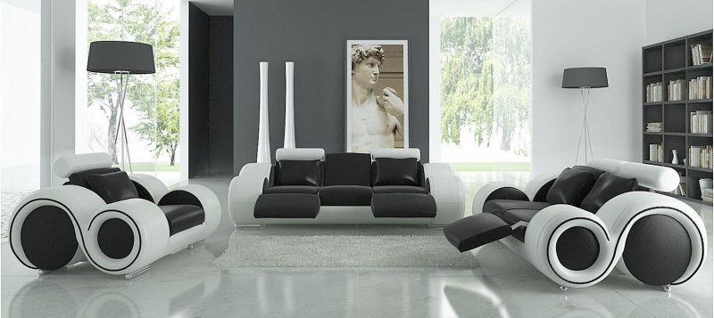 Fancy Homes Ruota lounges suites leather sofa in black and white leather