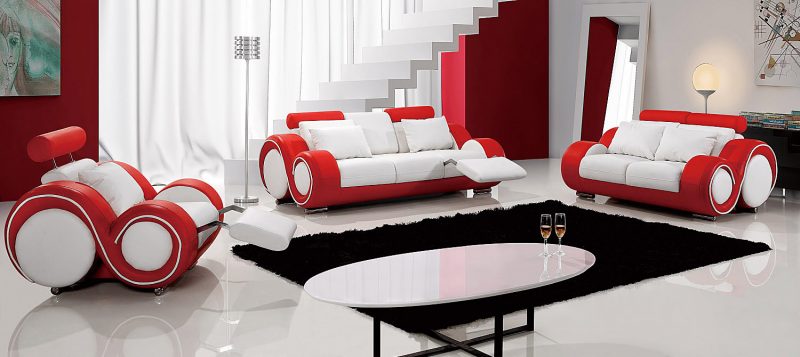 Fancy Homes Ruota lounges suites leather sofa in white and red leather