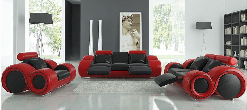 Fancy Homes Ruota lounges suites leather sofa in black and red leather