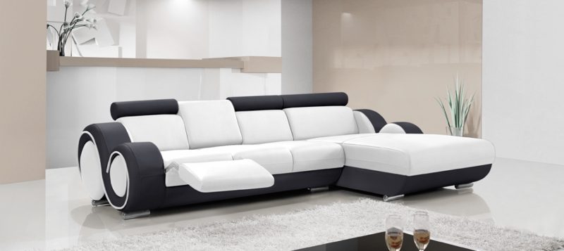 Fancy Homes Ruota-B chaise leather sofa in white and black leather