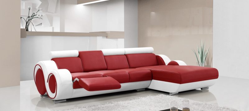 Fancy Homes Ruota-B chaise leather sofa in red and white leather