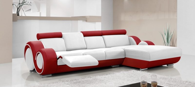 Fancy Homes Ruota-B chaise leather sofa in white and red leather