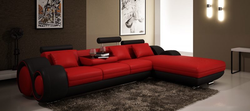 Fancy Homes Ruota-B chaise leather sofa in red and black leather