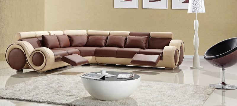 Fancy Homes Ruota-C corner leather sofa in brown and beige