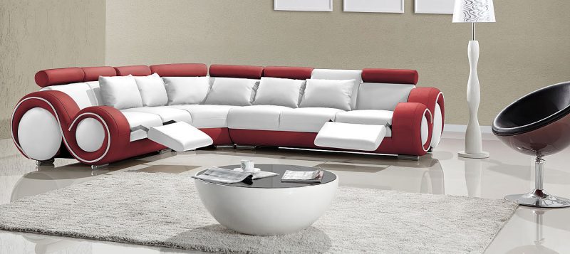 Fancy Homes Ruota-C corner leather sofa in white and red leather