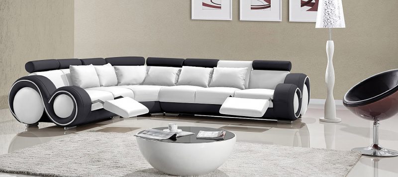 Fancy Homes Ruota-C corner leather sofa in white and black leather