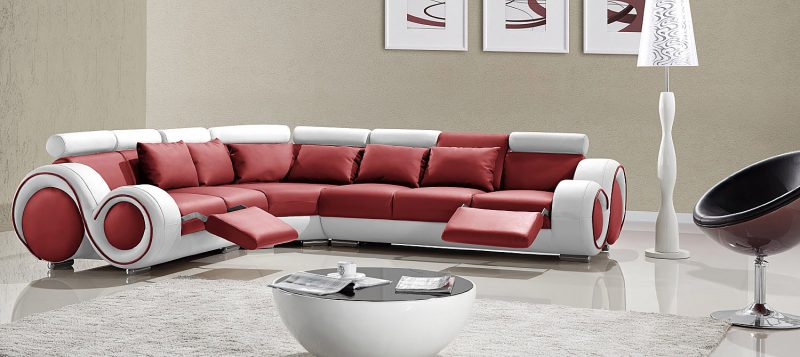 Fancy Homes Ruota-C corner leather sofa in red and white leather