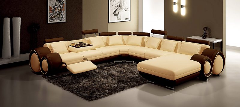 Fancy Homes Ruota-D modular leather sofa in beige and brown leather