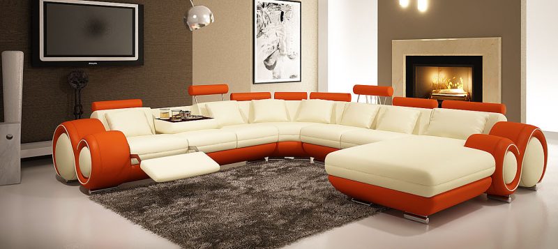 Fancy Homes Ruota-D modular leather sofa in creamy white and orange leather