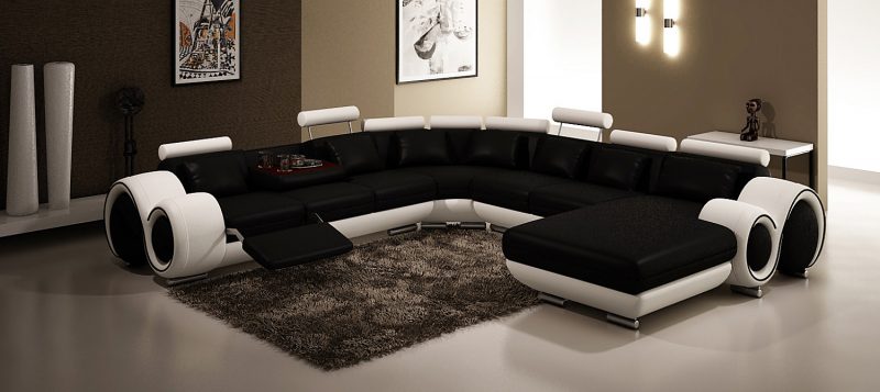 Fancy Homes Ruota-D modular leather sofa in black and white leather