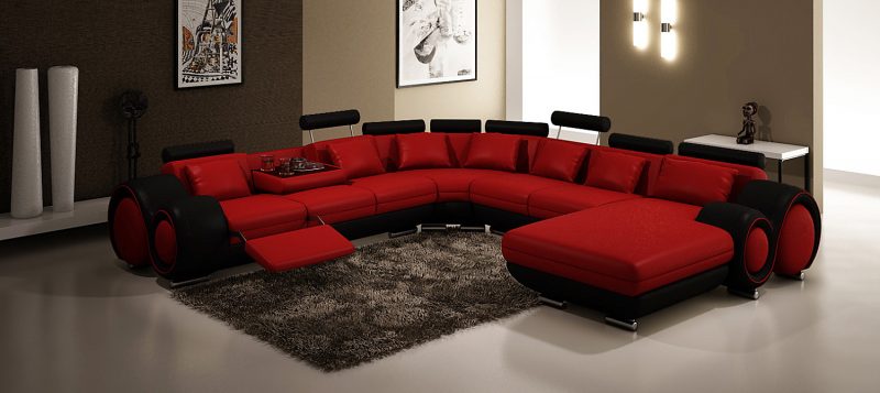 Fancy Homes Ruota-D modular leather sofa in red and black leather