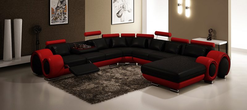 Fancy Homes Ruota-D modular leather sofa in black and red leather