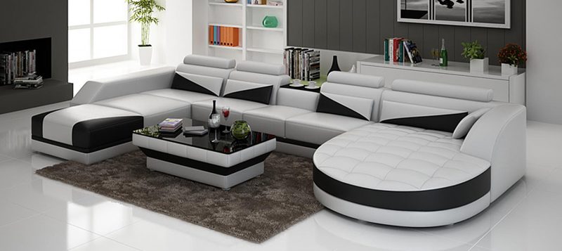 Fancy Homes Savino modular leather sofa in white and black leather