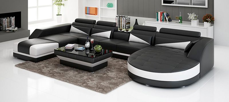 Fancy Homes Savino modular leather sofa in black and white leather