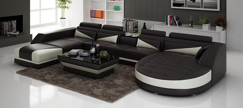 Fancy Homes Savino modular leather sofa in brown and white leather