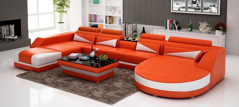 Fancy Homes Savino modular leather sofa in orange and white leather