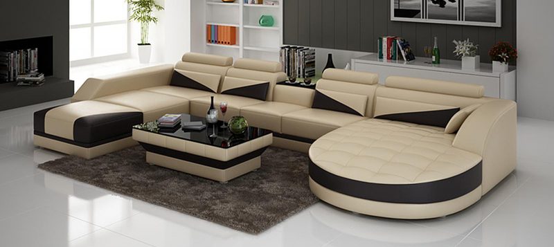 Fancy Homes Savino modular leather sofa in beige and black leather