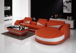 Fancy Homes Savino-C chaise leather sofa in orange and white leather