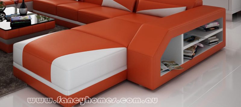 Fancy Homes Savino modular leather sofa features double chaise including a square chaise