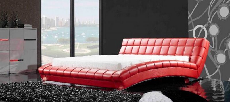 Fancy Homes Tad Leather Bed Frame, Leather Bed in Red