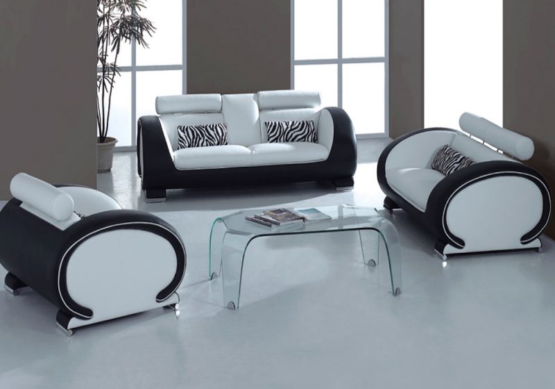Fancy Homes Tammy lounges suites leather sofa in white and black leather