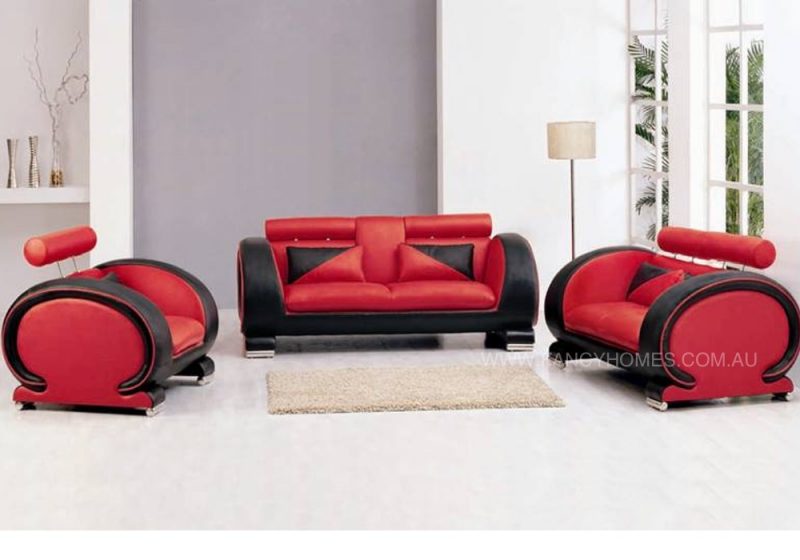 Fancy Homes Tammy lounges suites leather sofa in red and black leather