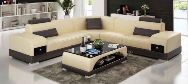 Fancy Homes Aura-C corner leather sofa in beige and brown leather