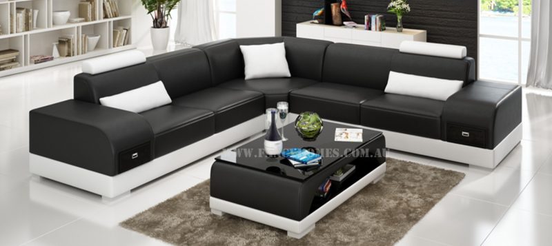 Fancy Homes Aura-C corner leather sofa in black and white leather