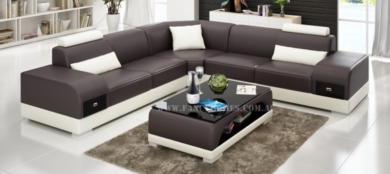 Fancy Homes Aura-C corner leather sofa in brown and white leather