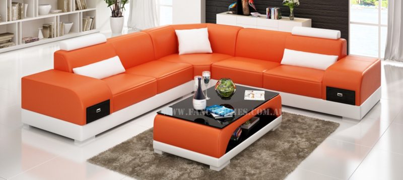 Fancy Homes Aura-C corner leather sofa in orange and white