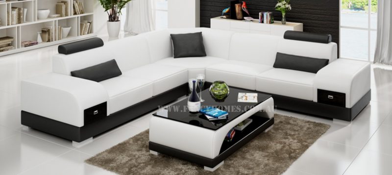 Fancy Homes Aura-C corner leather sofa in white and black leather