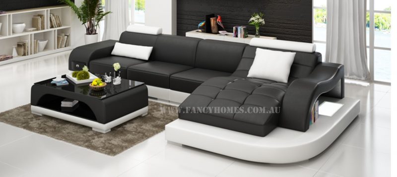 Fancy Homes Aura-D chaise leather sofa in black and white leather