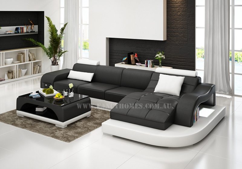 Buy Aura-D Contemporary Chaise Leather Sofa | Fancy Homes