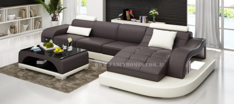 Fancy Homes Aura-D chaise leather sofa in brown and white leather