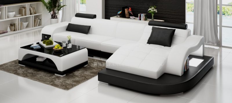 Fancy Homes Aura-D chaise leather sofa in white and black leather