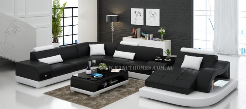 Fancy Homes Aura modular leather sofa in black and white leather