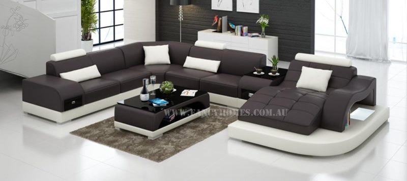 Fancy Homes Aura modular leather sofa in brown and white leather