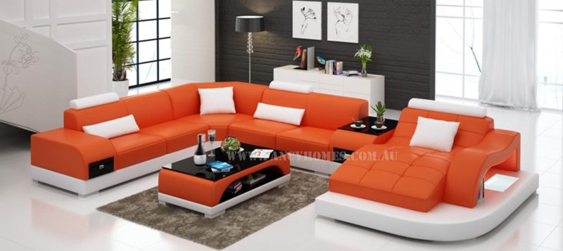 Fancy Homes Aura modular leather sofa in orange and white leather